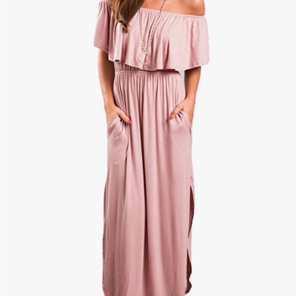 Pink Off the Shoulder Ruffle Dress